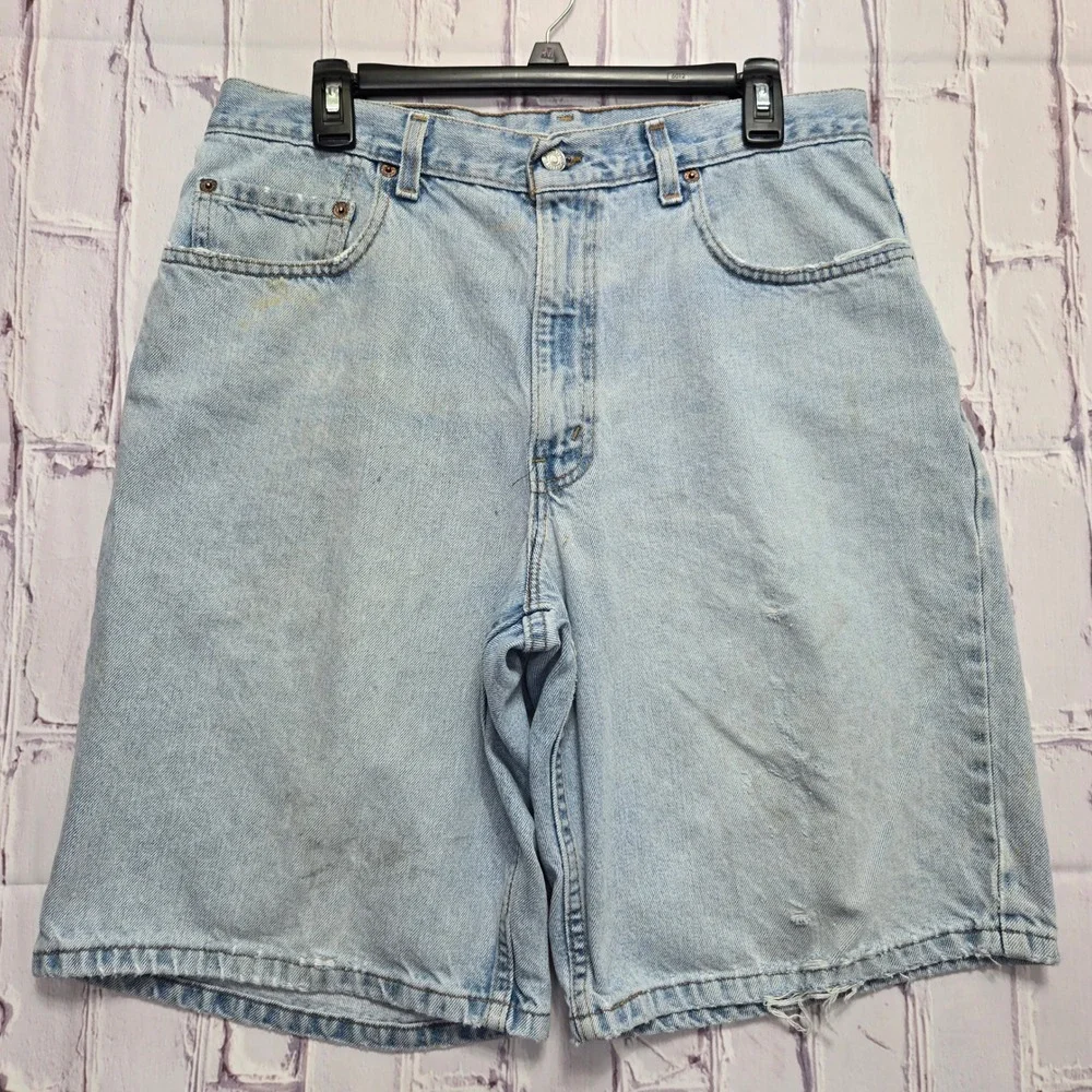 Vintage Levis 560 Loose Fit Denim Shorts Mens 34 Light Wash Distressed 90s Baggy